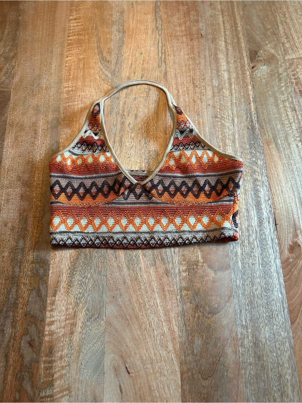 Women’s Knit Halter Crop Top in Orange Pattern